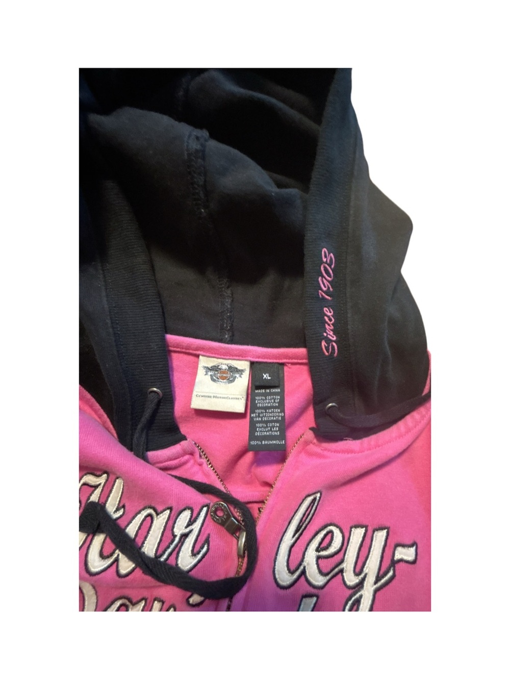Harley-Davidson Zip-Up Hoodie Black Pink Bikercore Biker Embroidered Size XL - Picture 9 of 10